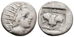 Ancient Coins - Caria, Rhodes. AR Drachm, 188-170 BC. Helios / Rose.