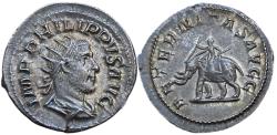 Ancient Coins - Philip I The Arab, 24-249 AD. AR Denarius, Rone. Elephant rev.