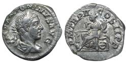 Ancient Coins - Elagabalus, 218-222AD. AR Denarius, Rome. Fortuna seated rev.