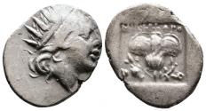Ancient Coins - Caria, Rhodes. AR Drachm, 188-170 BC. Helios / Rose.