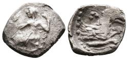 Ancient Coins - Lycaonia, Laranda. AR Obol, 324/3 BC. Baal / Wolf.