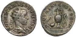 Ancient Coins - Herennius Etruscus, as Caesar, 249-251 AD. AR Antoninianus, Rome. Implements rev.