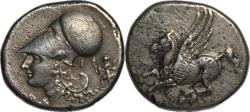 Ancient Coins - Corinthia, Corinth AR Stater - Pegasos / Athena with Artemis Symbol