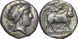 Ancient Coins - Campania, Neapolis AR Didrachm - Nymph / Man-Headed Bull