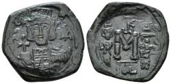 Ancient Coins - Constantine IV Pogonatus, with Heraclius and Tiberius. 668-685. Follis, Syracuse circa 668-674