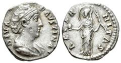 Ancient Coins - Diva Faustina I, wife of A. Pius. Denarius, Rome after 141