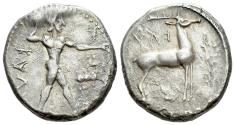 Ancient Coins - Bruttium, Caulonia. Nomos circa 450-445 - Ex Naville Numismatics sale 28, 2017, 37.