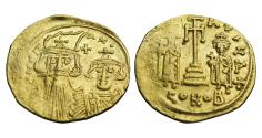 Ancient Coins - Constans II, with Constantine IV, Heraclius, and Tiberius. 641-668. AV Solidus