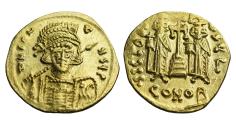 Ancient Coins - Constantine IV Pogonatus, with Heraclius and Tiberius. 668-685. AV Solidus .Constantinople mint.
