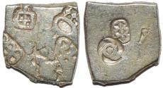 Ancient Coins - INDIA, MAURYA or SUNGA: Series VII Silver punchmarked karshapana, GH 594. RARE and CHOICE!