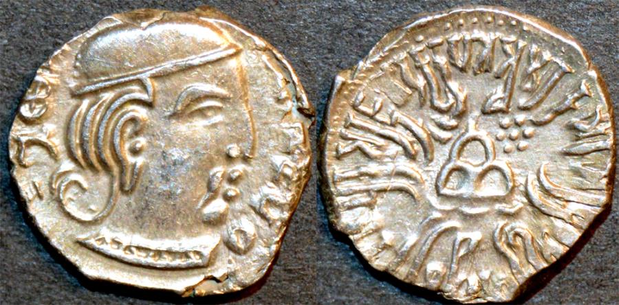 Ancient Coins - INDIA, WESTERN KSHATRAPAS: Rudrasena III (348-378 CE) Silver drachm, year S. 29x. CHOICE!