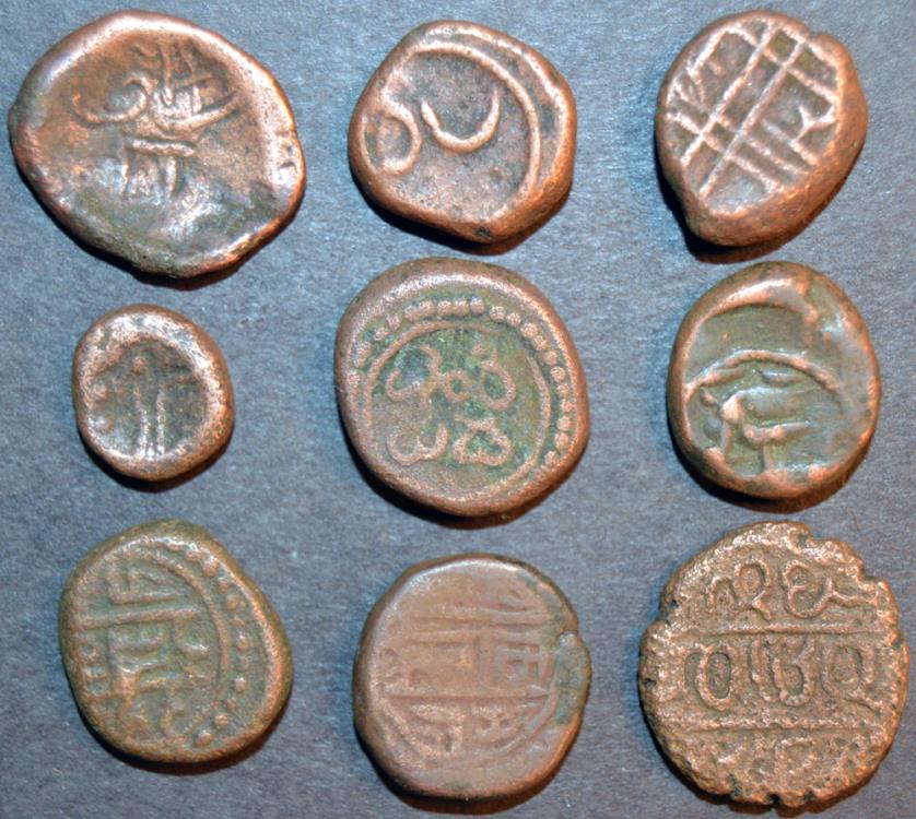 SOUTH INDIA, unattributed copper coins, lot of 9