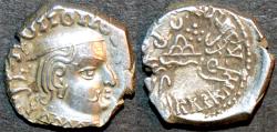 Ancient Coins - INDIA, WESTERN KSHATRAPAS: Vijayasena (239-250 CE) Silver drachm, as Kshatrapa, year S. 162. SCARCE with SUPERB PORTRAIT!