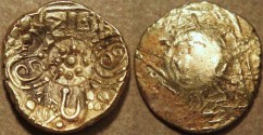 Ancient Coins - INDIA, NOLAMBAS, Nanni Nolamba II (1044-52) punchmarked Gold gadyana (pagoda). EXTREMELY RARE and CHOICE!