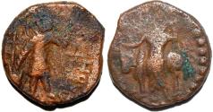Ancient Coins - INDIA, KUSHAN: Vasudeva I AE tetradrachm with barred trident. SCARCE & BARGAIN-PRICED!