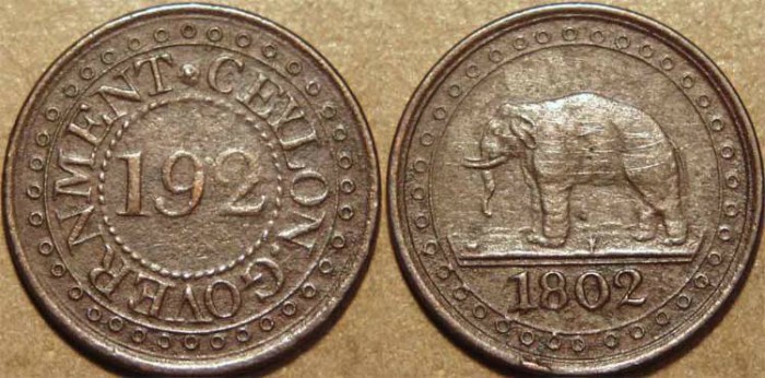 Ancient Coins - SRI LANKA (CEYLON), BRITISH PERIOD, Early type, AE 1/192 rix dollar, 1802. CHOICE + SCARCE!