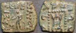Ancient Coins - INDO-SCYTHIAN: Maues AE chalkous, Apollo/tripod. RARE and CHOICE!