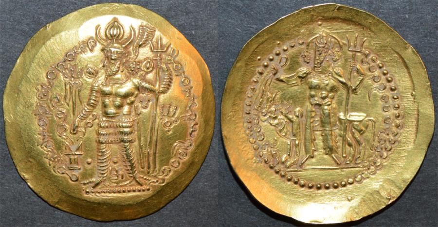Ancient Coins - INDIA, KUSHANO-SASANIAN, Peroz II Kushanshah: AV (Gold) dinar, VERY RARE and SUPERB!