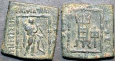 Ancient Coins - INDO-GREEK: Apollodotus (Apollodotos) II AE rectangular hemi-obol or quadruple. SCARCE & CHOICE!