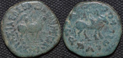 Ancient Coins - INDIA, INDO-SCYTHIAN: Azes I AE dekachalkon: Mounted king/Bull. VERY RARE!