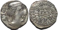 Ancient Coins - INDIA, WESTERN KSHATRAPAS: Rudrasena III (348-378 CE) Silver drachm, year S. 292. CHOICE+!