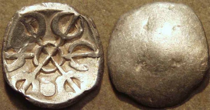 Ancient Coins - INDIA, GANDHARA janapada, Silver 1/8 satamana, Type 6. SUPERB!