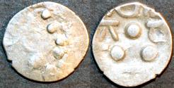 Ancient Coins - INDIA, UNKNOWN KINGDOM IN SIND OR PUNJAB, "Tapana" Silver unit "Three Dot" type.