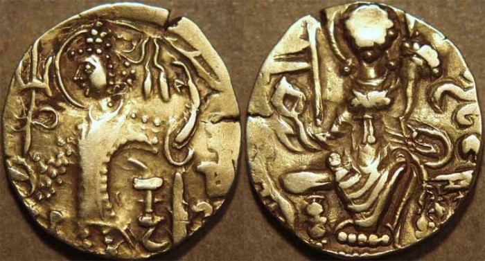 Ancient Coins - INDIA, KIDARITES of TAXILA, Salanavira? Kushan style Gold dinar. SCARCE! 