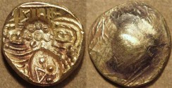 Ancient Coins - INDIA, NOLAMBAS, Nanni Nolamba II (1044-52) punchmarked Gold gadyana (pagoda). EXTREMELY RARE and CHOICE!