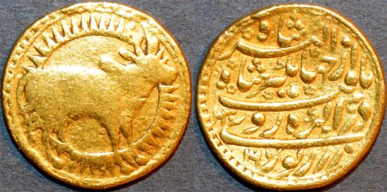 World Coins - INDIA, MUGHAL, Jahangir AV Zodiac mohur, of Taurus, Agra, 1030/16, GREAT RARITY!