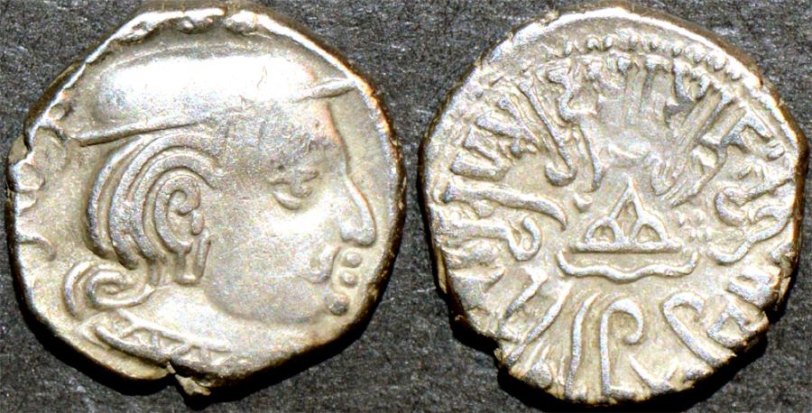 Ancient Coins - INDIA, WESTERN KSHATRAPAS: Rudrasena II (255-278 CE) Silver drachm, year S. 184. CHOICE!