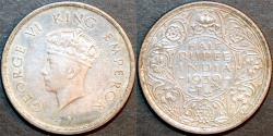 Ancient Coins - BRITISH INDIA, George VI Silver 1/2 rupee, Calcutta mint, 1939. SUPERB, almost UNCIRCULATED.