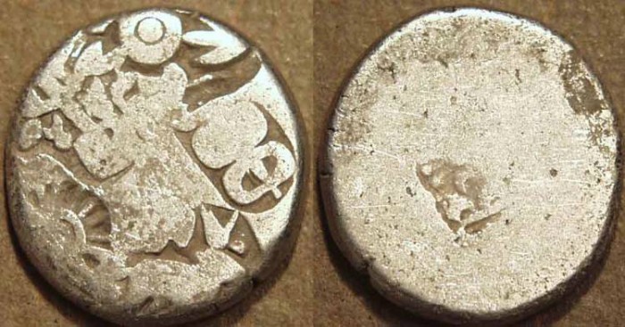 Ancient Coins - INDIA, MAURYA: Series Vb punchmarked silver karshapana, GH 510.