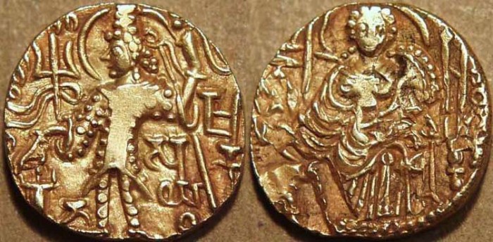 Ancient Coins - INDIA, Kushan: Shaka Gold dinar, Sayatha&nbsp;under arm. CHOICE!