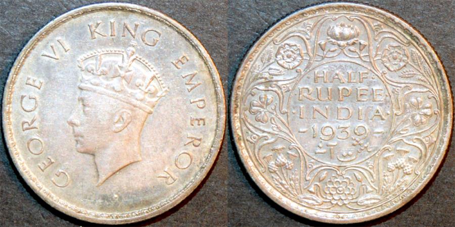 World Coins - BRITISH INDIA, George VI Silver 1/2 rupee, Calcutta mint, 1939. SUPERB, almost UNCIRCULATED.