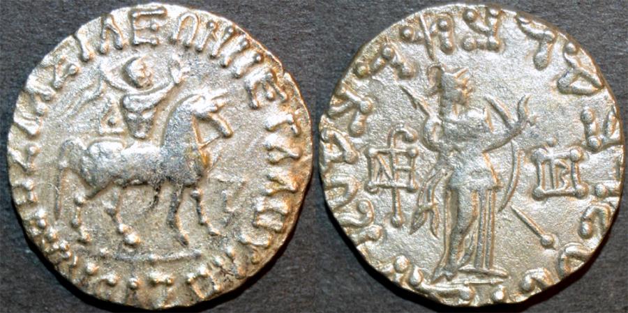 INDO-SCYTHIAN, AZES II Silver Tetradrachm, Athena Reverse, Senior 98 ...