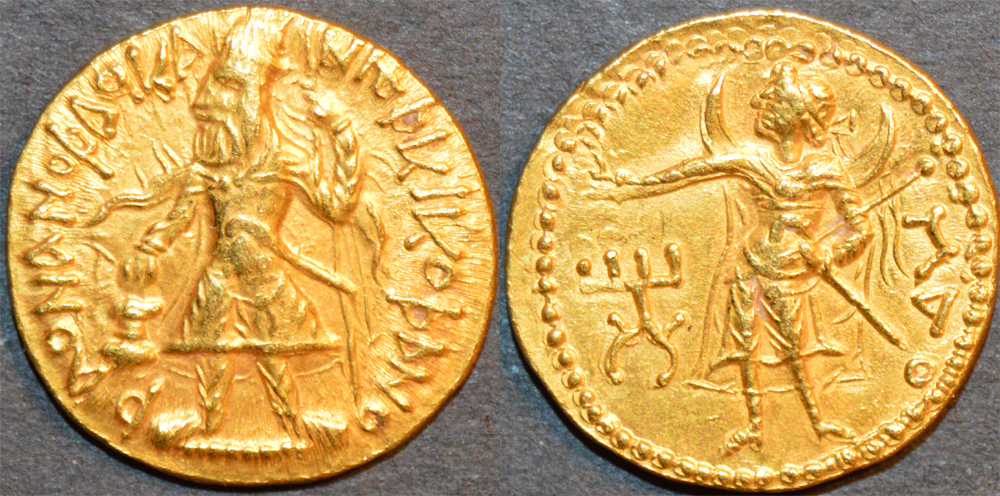 INDIA: KUSHAN, Kanishka I Gold dinar, Mao reverse, RARE and SUPERB!