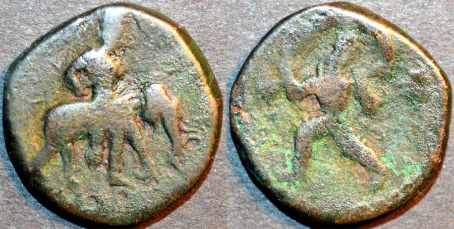 INDIA, KUSHAN: Huvishka AE tetradrachm, Elephant-rider/Oado. VERY RARE!