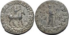 Ancient Coins - INDO-SCYTHIAN, AZES Silver tetradrachm, Athena reverse, Senior 98.359T. CHOICE!