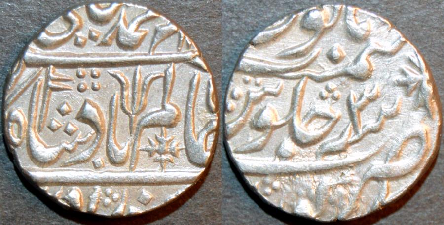 World Coins - INDIA, MUGHAL, Shah Alam II: Silver rupee, Kora, AH 1176, RY 3, UNLISTED DATE, RARE & SUPERB!