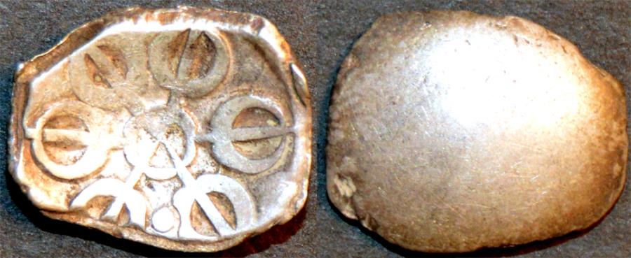 Ancient Coins - INDIA, GANDHARA janapada, Silver 1/8 satamana, Type 6. CHOICE!