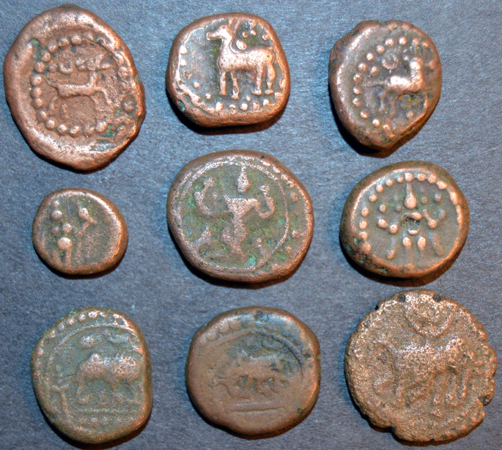 SOUTH INDIA, unattributed copper coins, lot of 9
