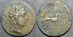 Ancient Coins - BACTRIA, AGATHOCLES or AGATHOKLES: Cupro-nickel dichalkon or double unit of Dionysos/panther. With XRF results. SCARCE & CHOICE!