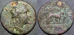 Ancient Coins - BACTRIA (BAKTRIA), PANTALEON: Cupro-nickel dichalkon or double unit of Dionysos/panther. RARE and CHOICE!