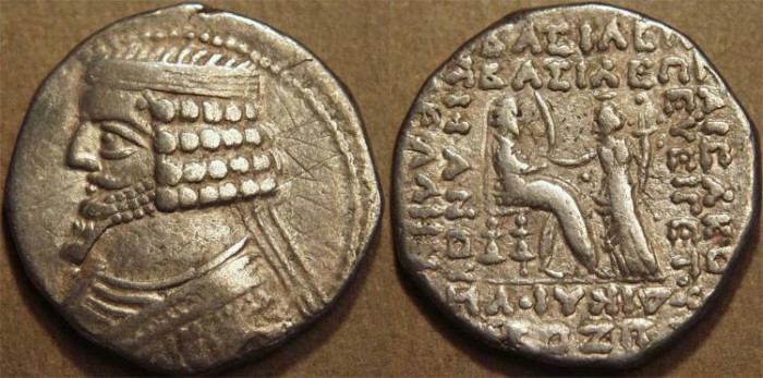 Ancient Coins - PARTHIA, PHRAATES IV (38-2 BCE) Silver tetradrachm, Seleucia, Sell 51.31