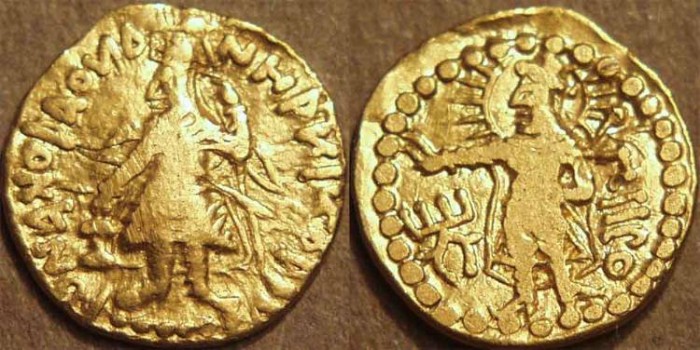 Ancient Coins - INDIA, KUSHAN: Kanishka I Gold quarter dinar, Miiro reverse. VERY RARE!