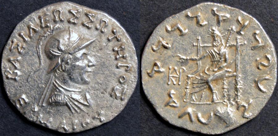 Ancient Coins - Indo-Greek: Hermaios AR tetradrachm, helmeted type. RARE LIFETIME ISSUE and CHOICE!