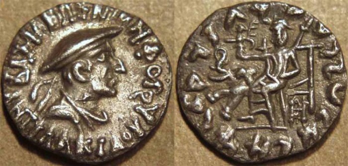 Ancient Coins - INDO-GREEK: Antialcidas AR drachm: bust with kausia. CHOICE!