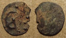 Ancient Coins - INDIA, KADAMBAS of BANAVASI: Anepigraphic potin unit, chakra type, with dotted border. RARE and CHOICE!