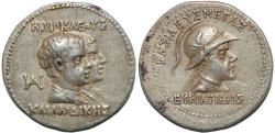 Ancient Coins - BACTRIA (BAKTRIA), Eukratides (Eucratides) AR DRACHM, pedigree type. RRRR and CHOICE+!